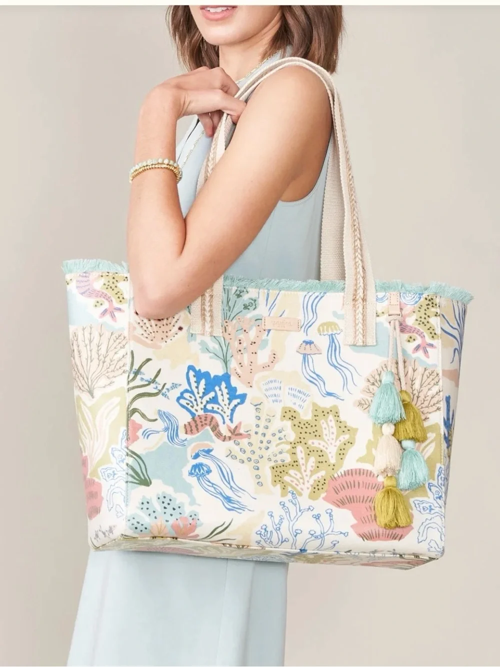 Spartina 449 Mermaid Sea Beach Tote - Cream, Blue, Green, Pink